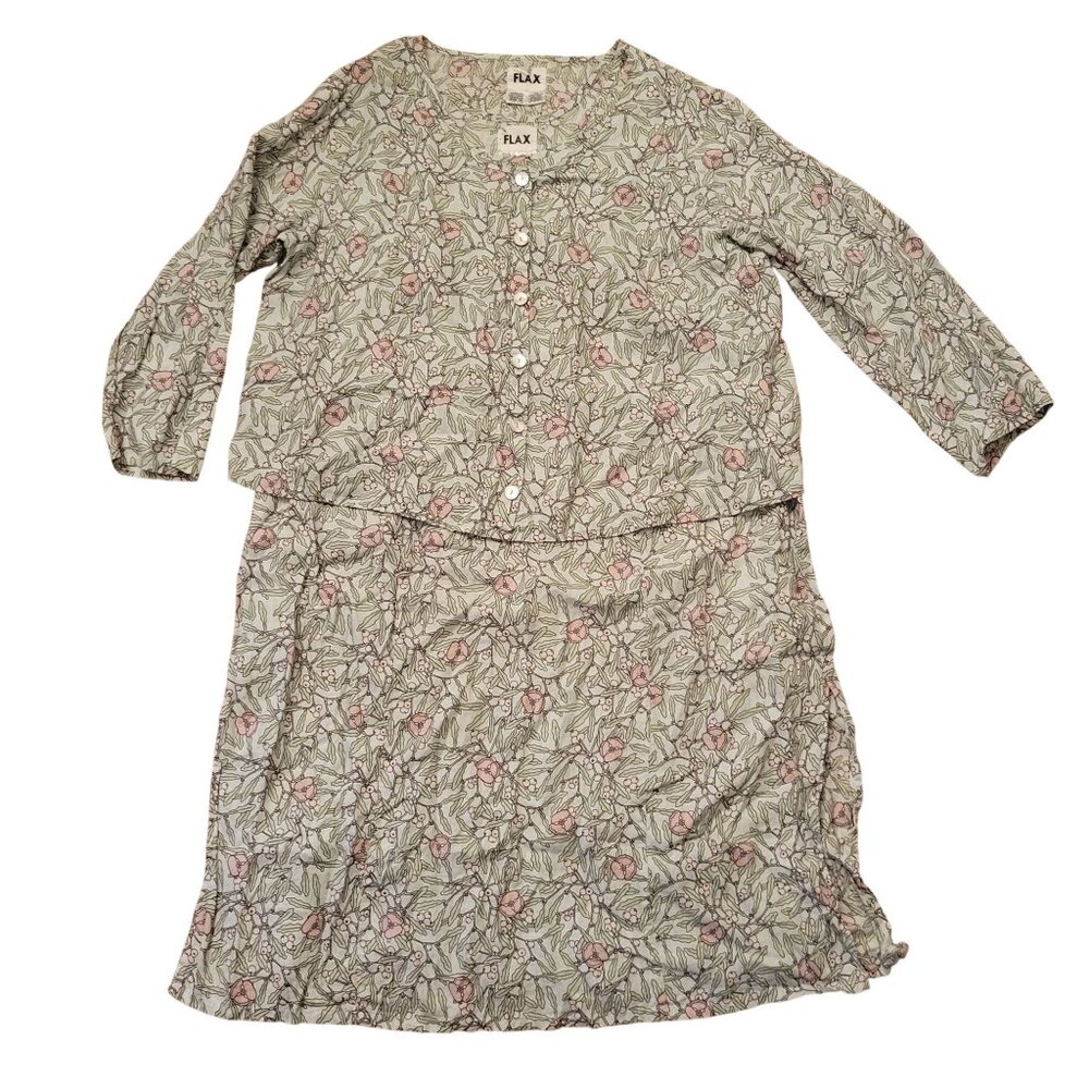 Flax 2 Piece Floral Sleeveless Maxi Dress Button Down Jacket 1G Linen 18 20